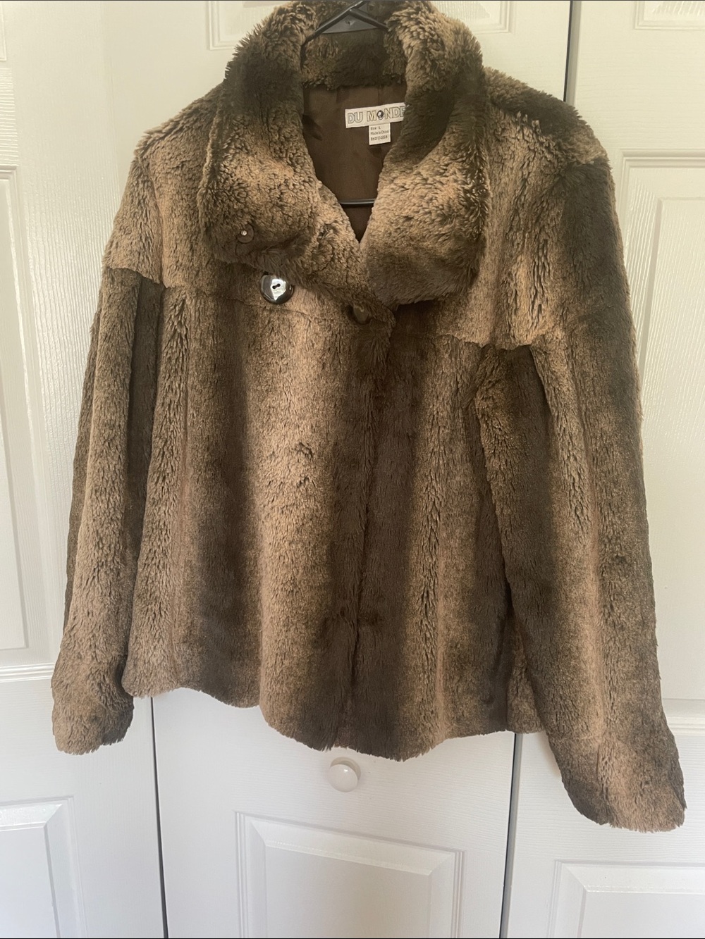 Faux fur jacket w/brown satin lining